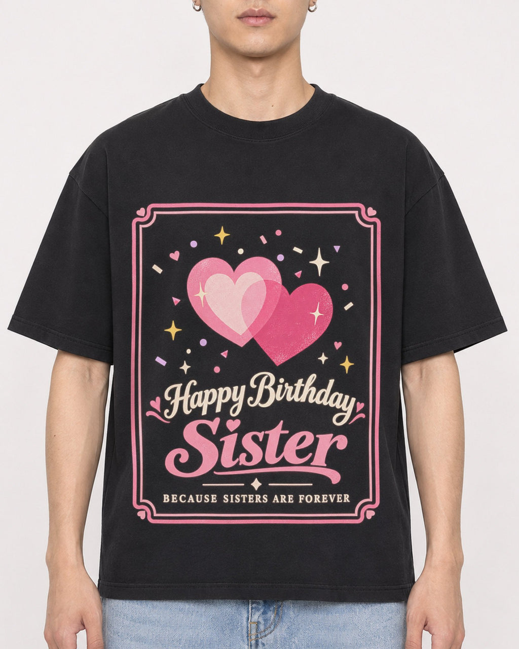 Mockup Boxy Heavyweight Tee Black male close-up 21