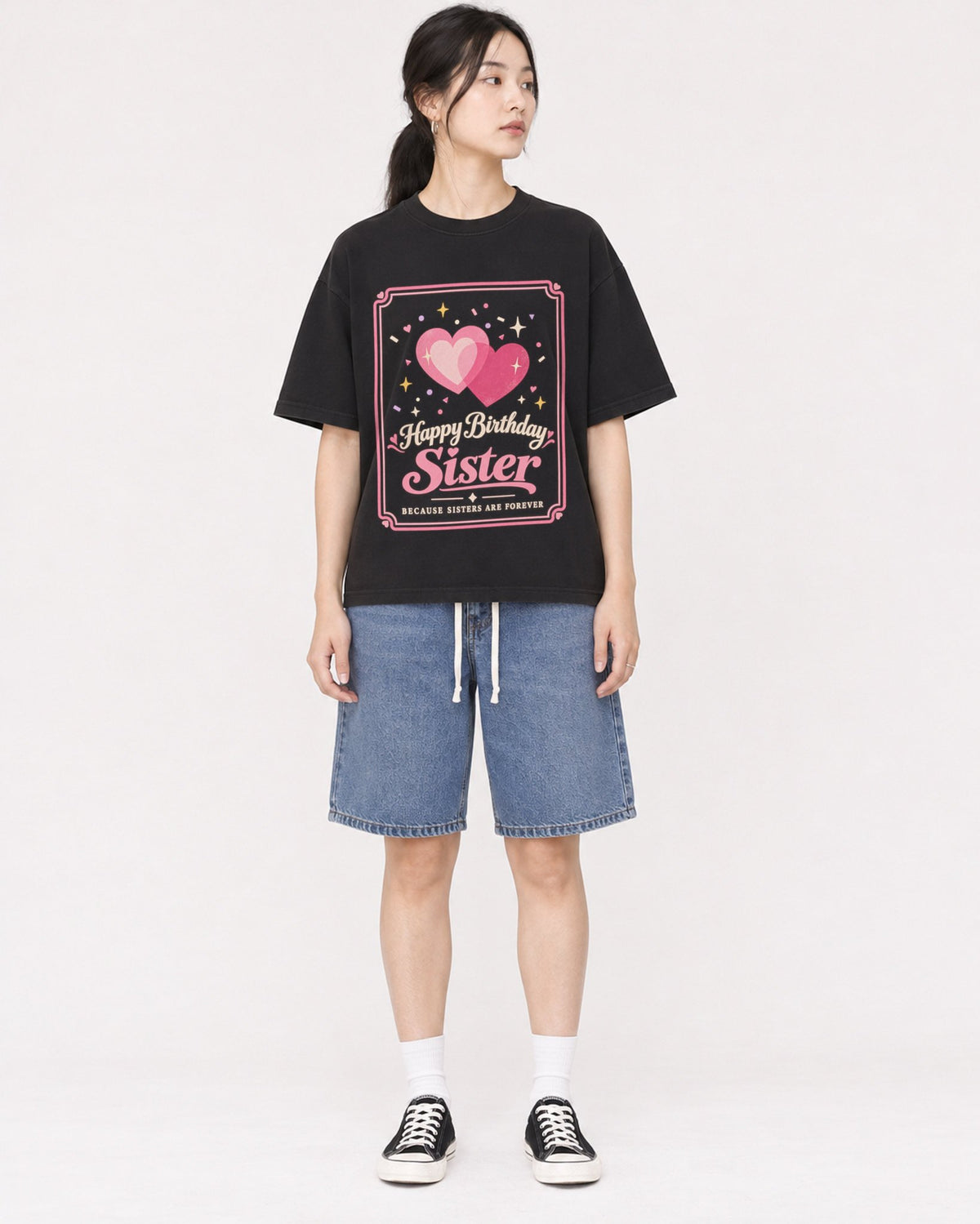 Mockup Boxy Heavyweight Tee Black female full-body 21