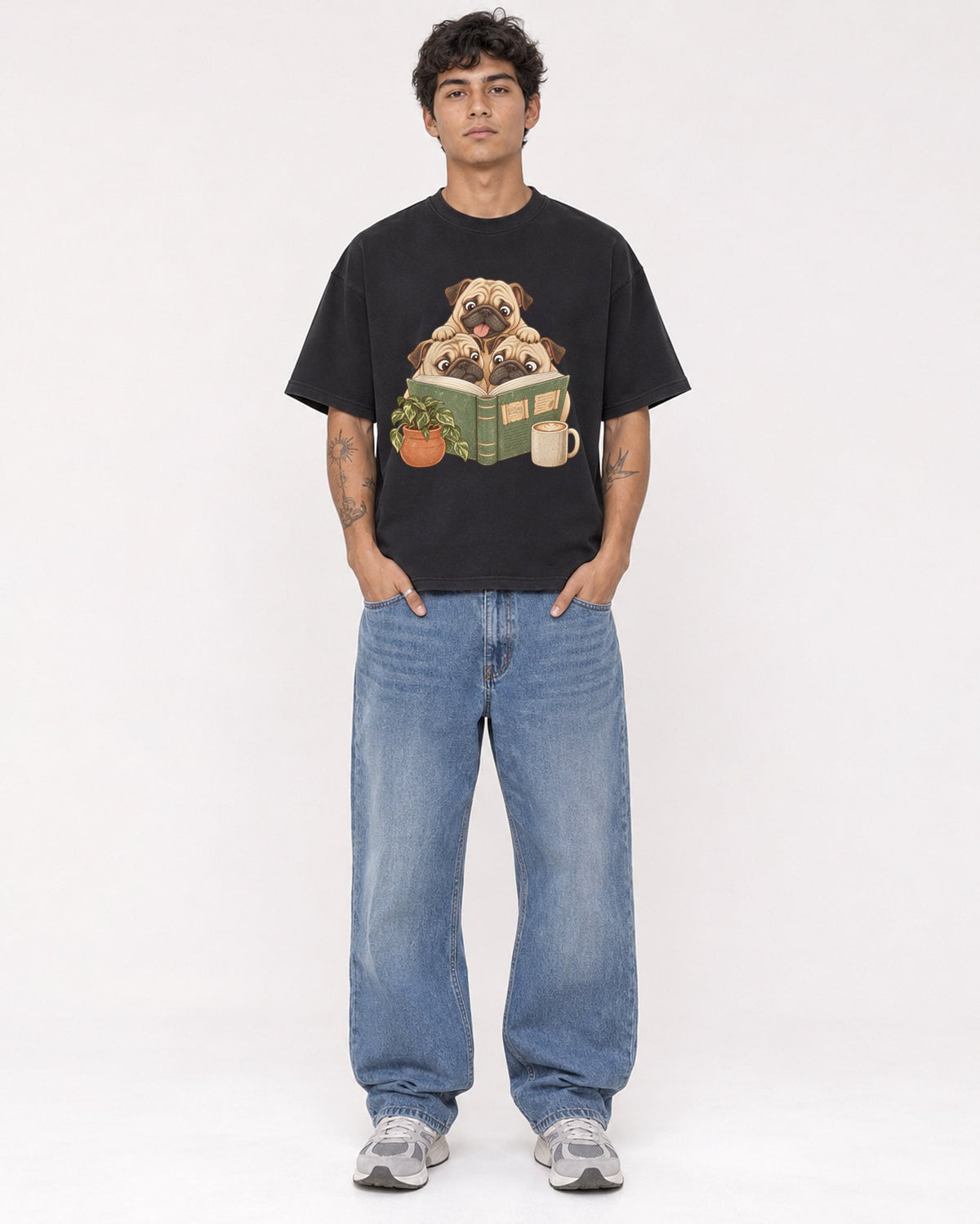 Mockup Boxy Heavyweight Tee Black male full-body 06