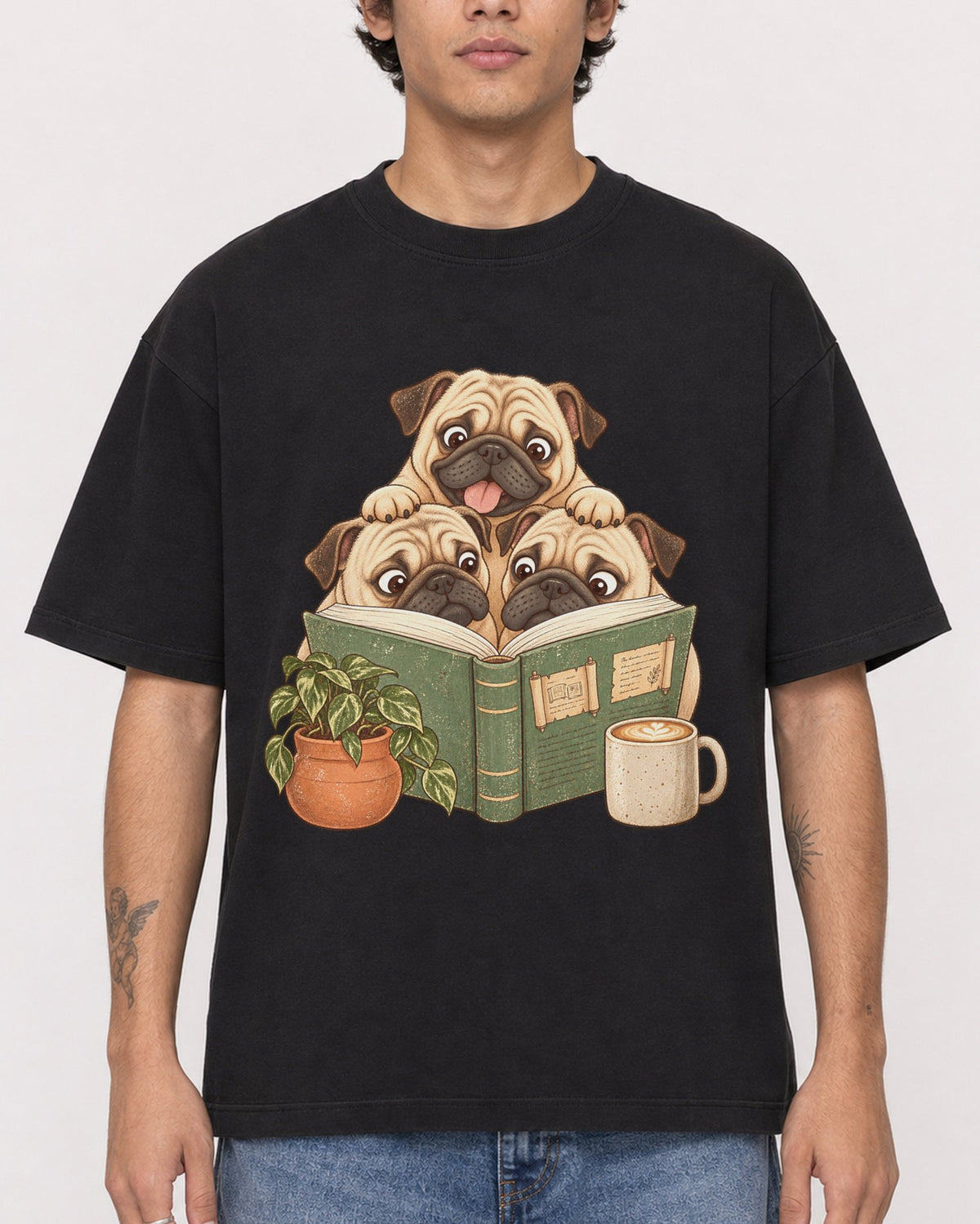Mockup Boxy Heavyweight Tee Black male close-up 06