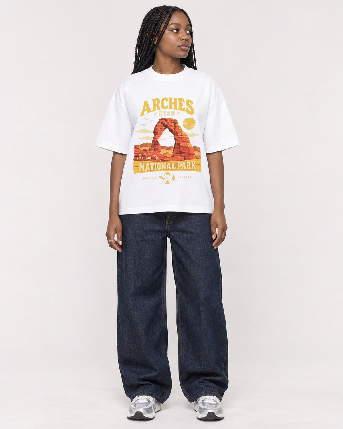 Mockup Boxy Heavyweight Tee White female full-body 04
