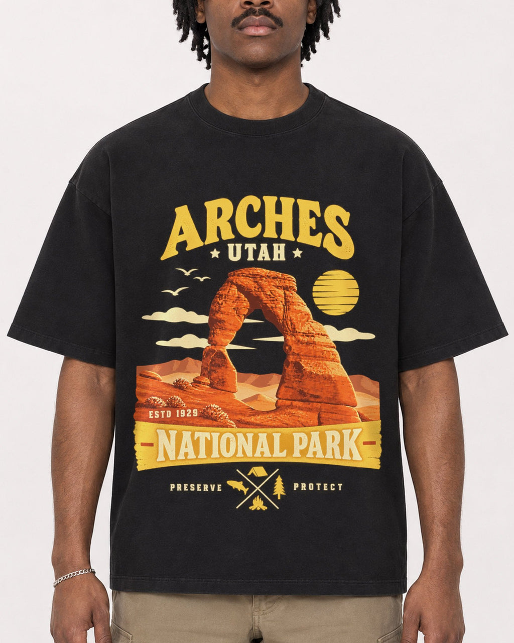 Mockup Boxy Heavyweight Tee Black male close-up 04