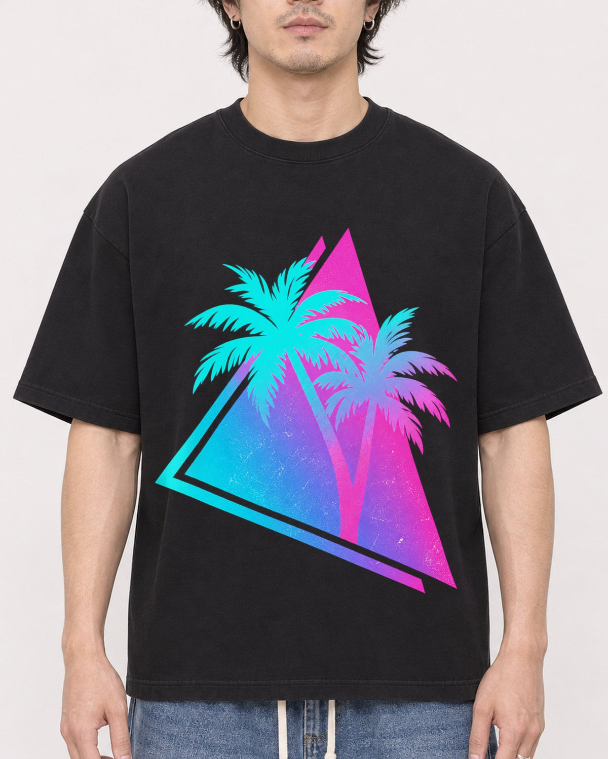 Mockup Boxy Heavyweight Tee Black male close-up 03