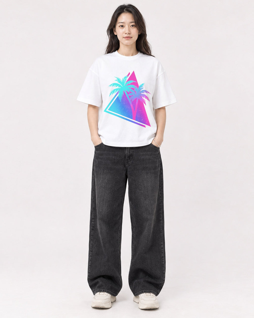 Mockup Boxy Heavyweight Tee White female full-body 03