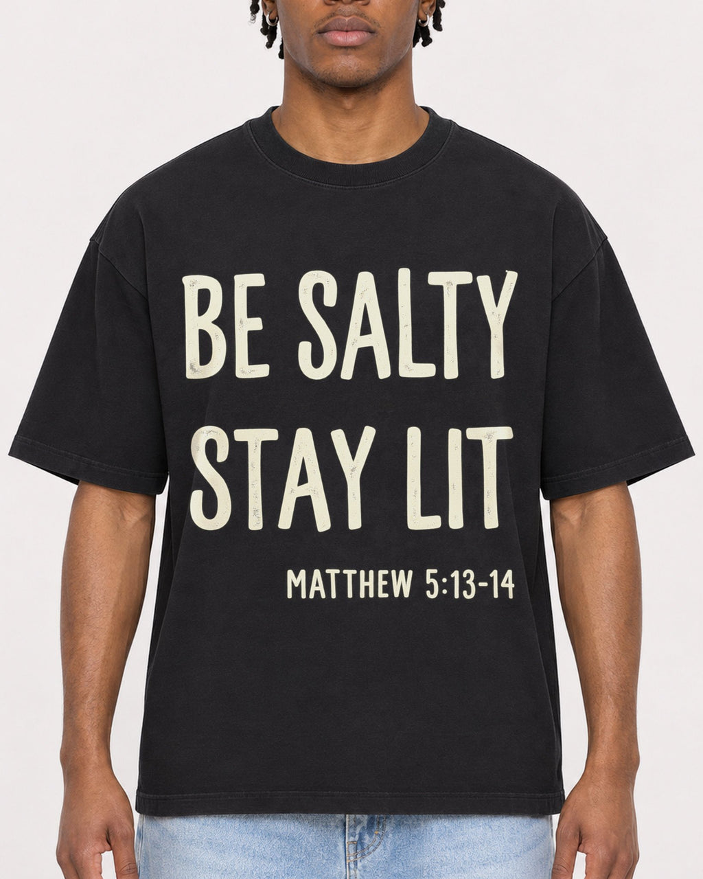 Mockup Boxy Heavyweight Tee Black male close-up 05