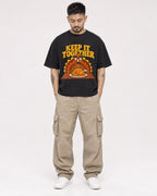 Mockup Boxy Heavyweight Tee Black male full-body 12