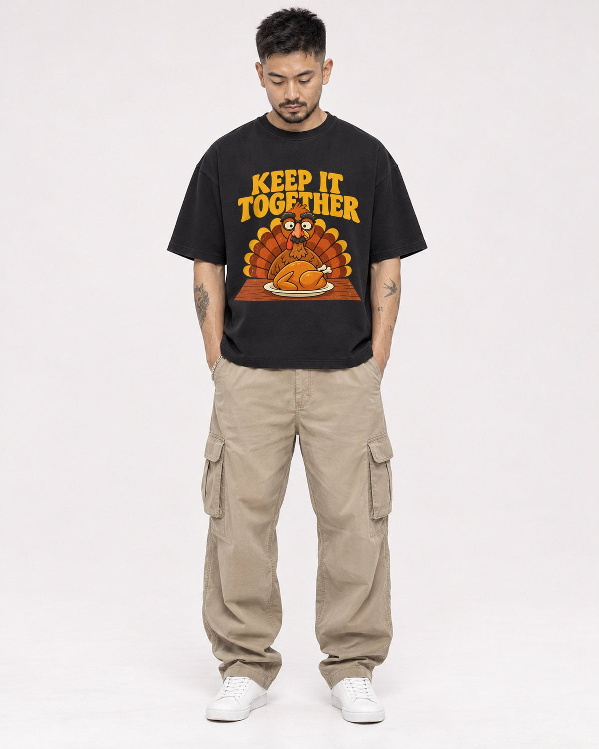 Mockup Boxy Heavyweight Tee Black male full-body 12