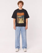 Mockup Boxy Heavyweight Tee Black male full-body 09