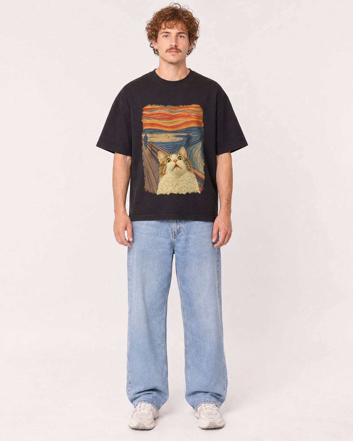 Mockup Boxy Heavyweight Tee Black male full-body 09