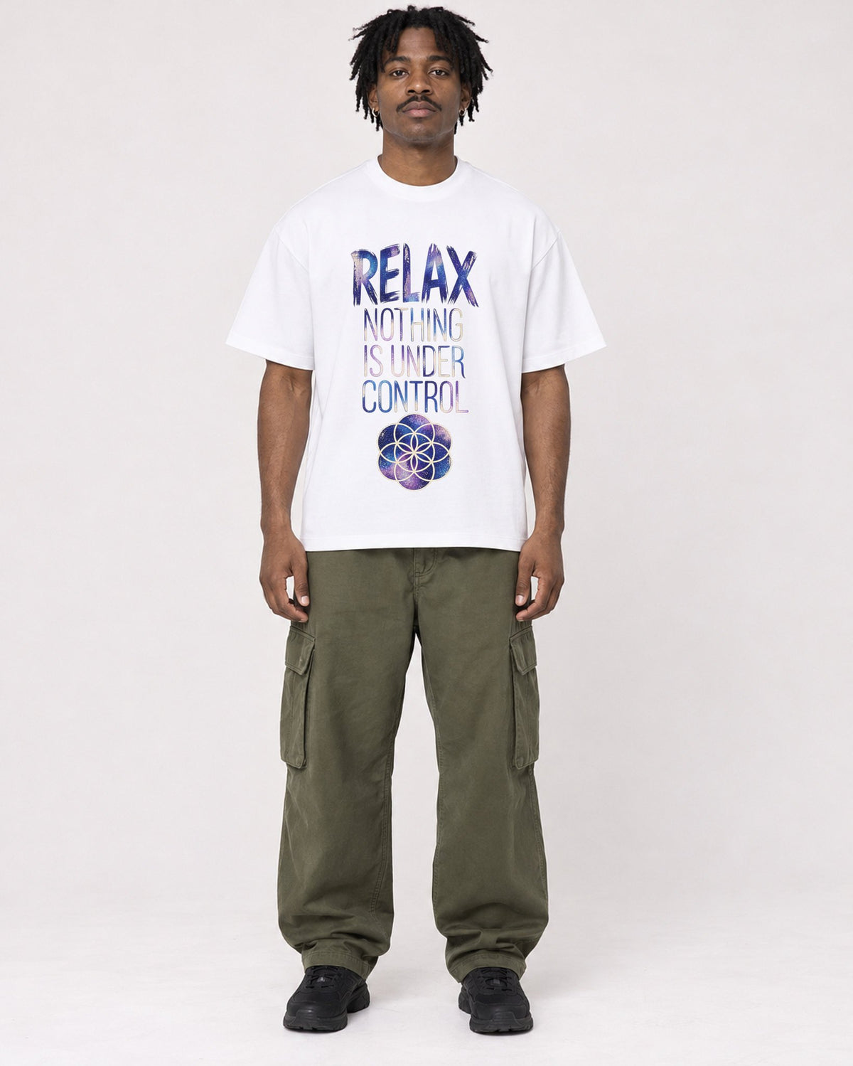 Mockup Boxy Heavyweight Tee White male full-body 04