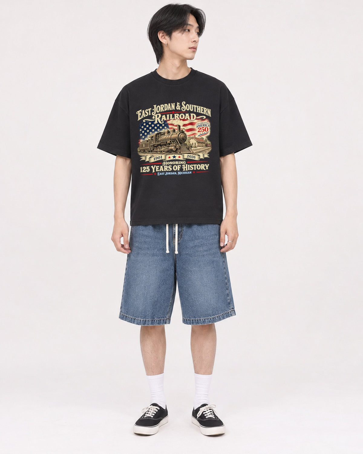 Mockup Boxy Heavyweight Tee Black male full-body 11