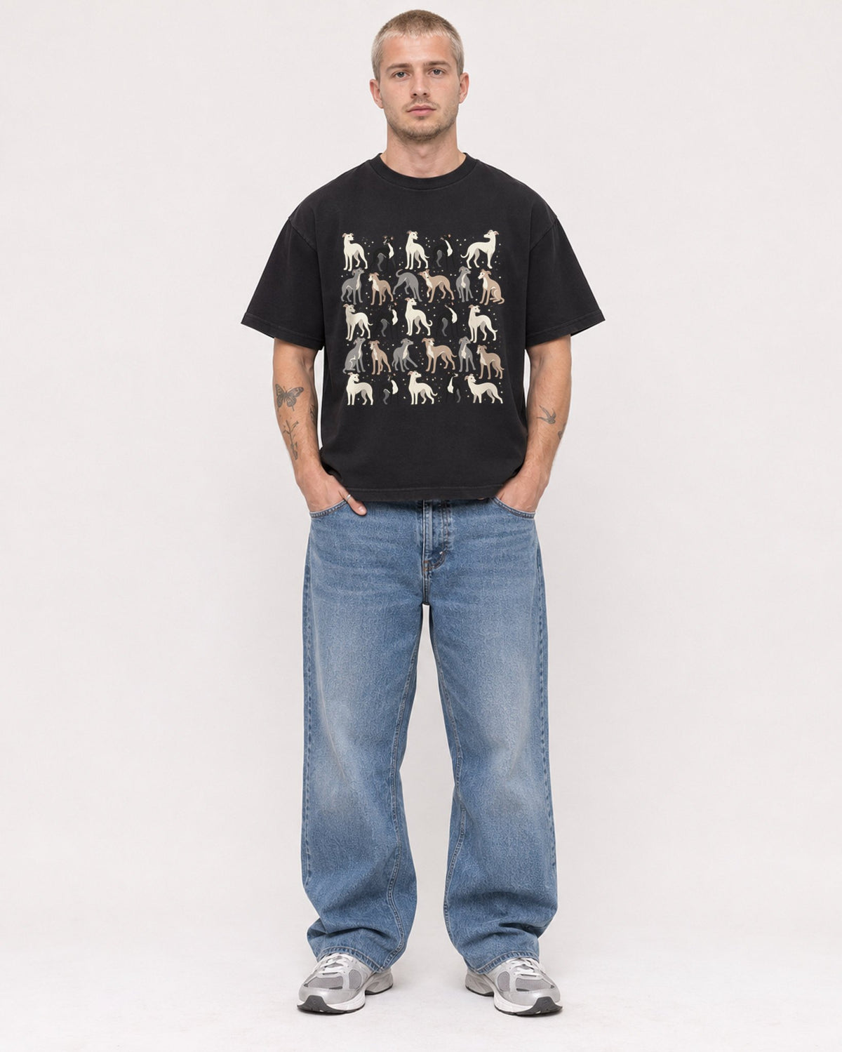 Mockup Boxy Heavyweight Tee Black male full-body 18