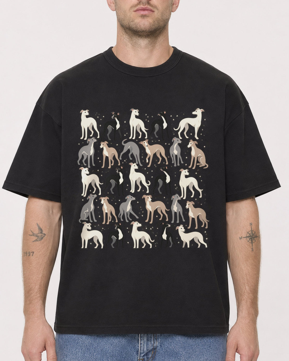 Mockup Boxy Heavyweight Tee Black male close-up 18