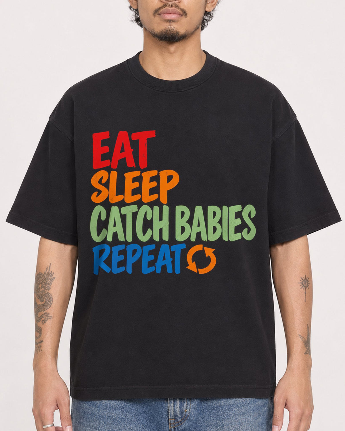 Mockup Boxy Heavyweight Tee Black male close-up 42