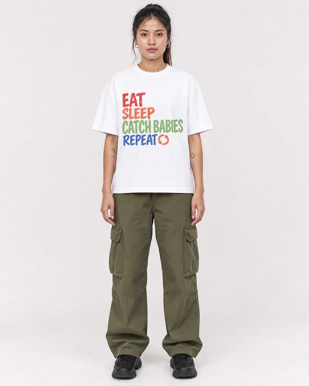 Mockup Boxy Heavyweight Tee White female full-body 42