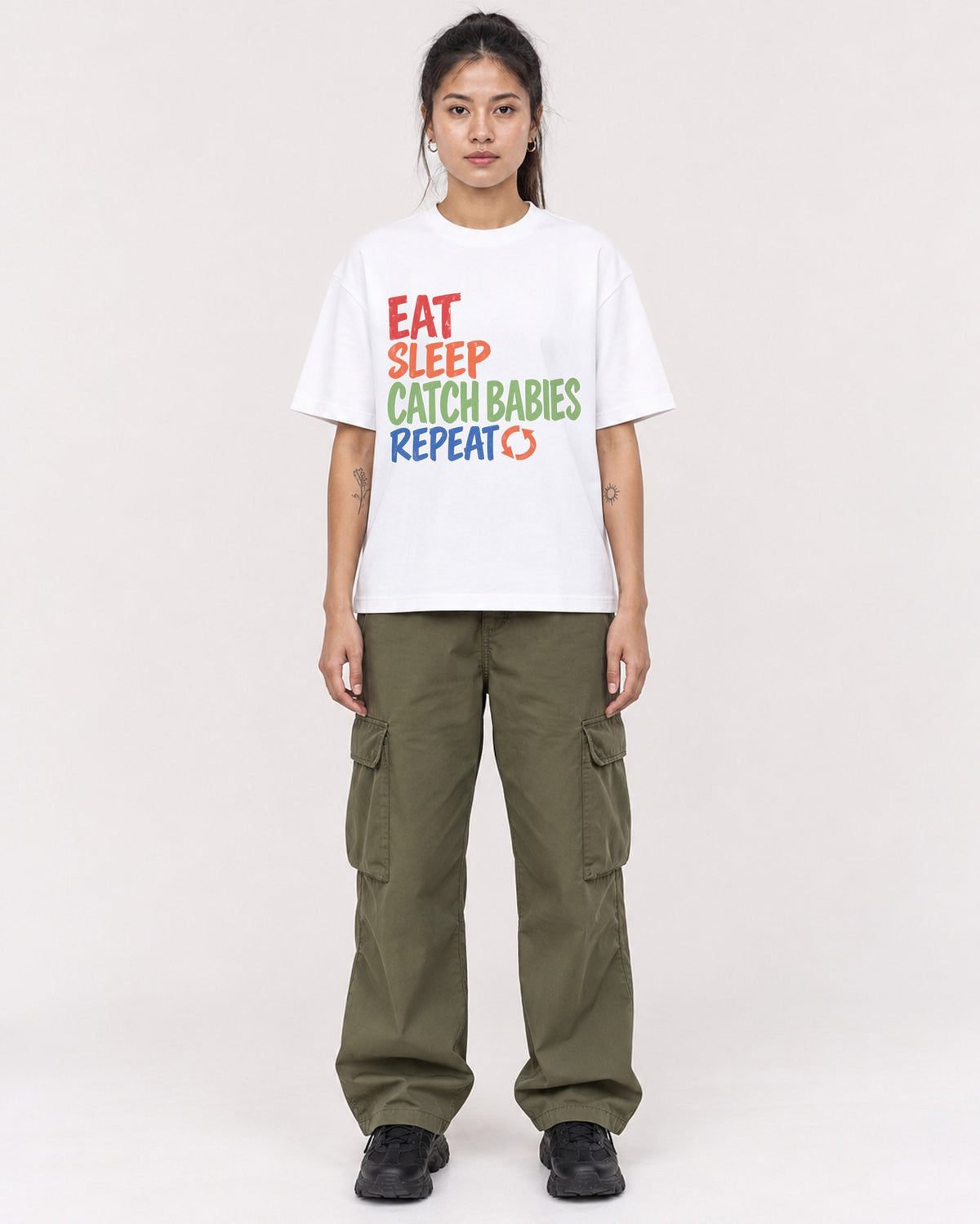 Mockup Boxy Heavyweight Tee White female full-body 42