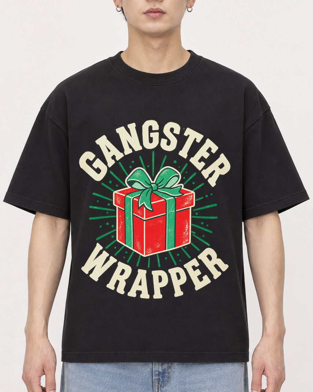 Mockup Boxy Heavyweight Tee Black male close-up 01