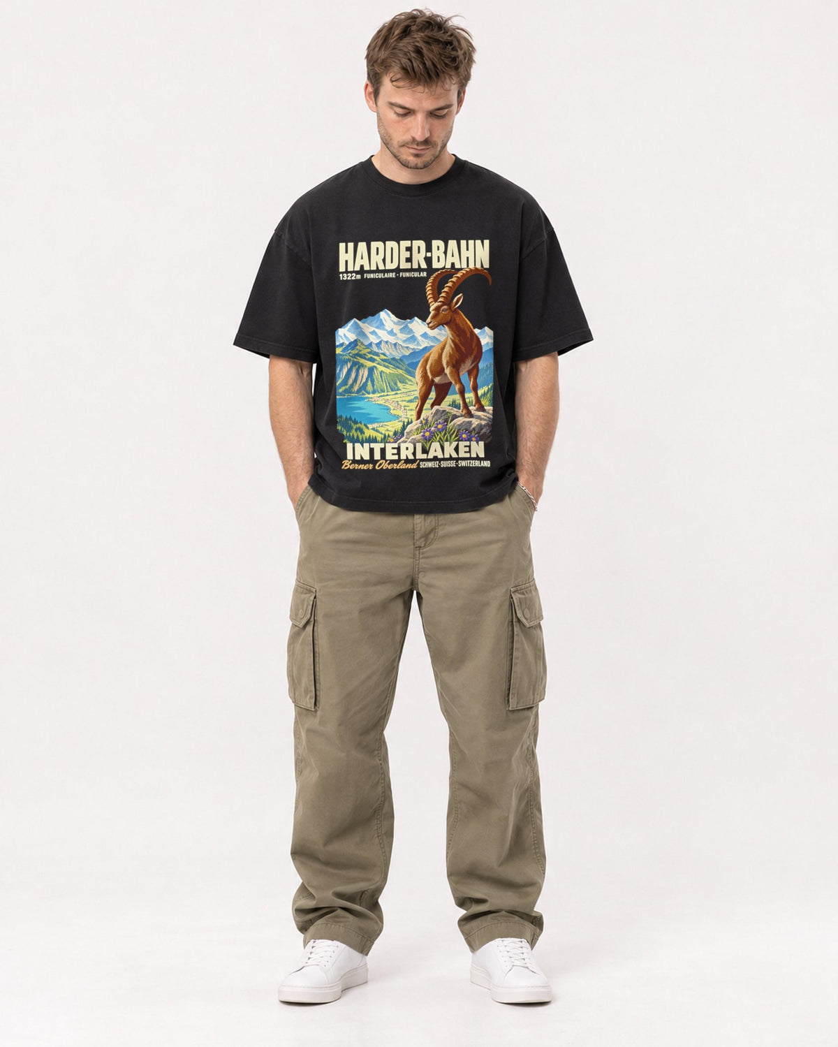 Mockup Boxy Heavyweight Tee Black male full-body 08