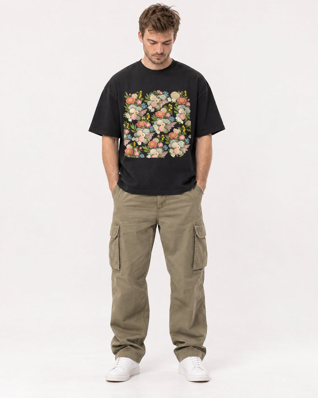 Mockup Boxy Heavyweight Tee Black male full-body 08