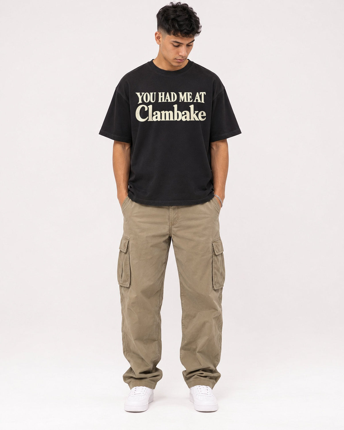 Mockup Boxy Heavyweight Tee Black male full-body 16