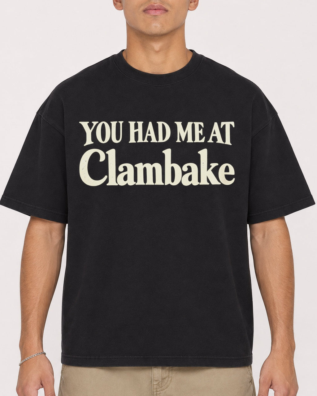 Mockup Boxy Heavyweight Tee Black male close-up 16