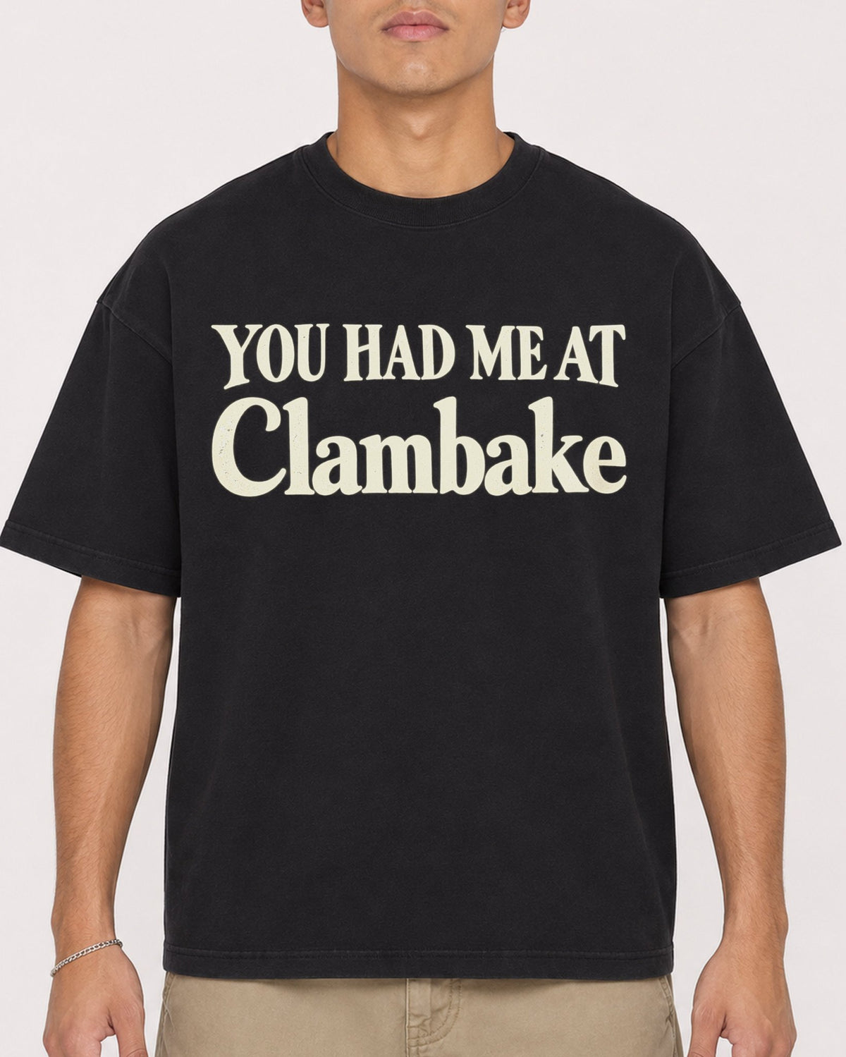 Mockup Boxy Heavyweight Tee Black male close-up 16