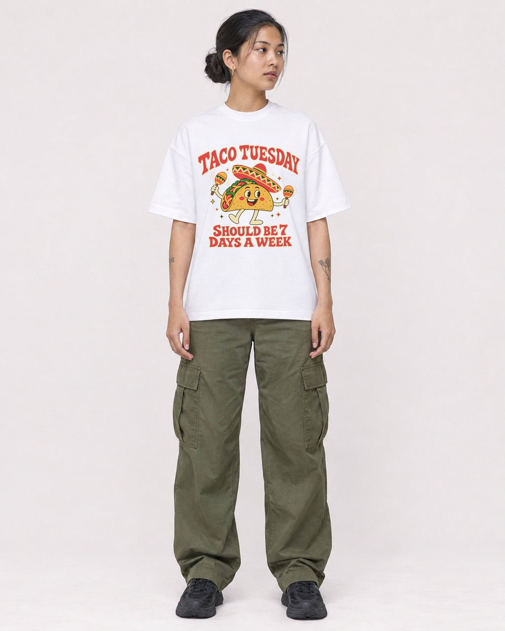 Mockup Boxy Heavyweight Tee White female full-body 12