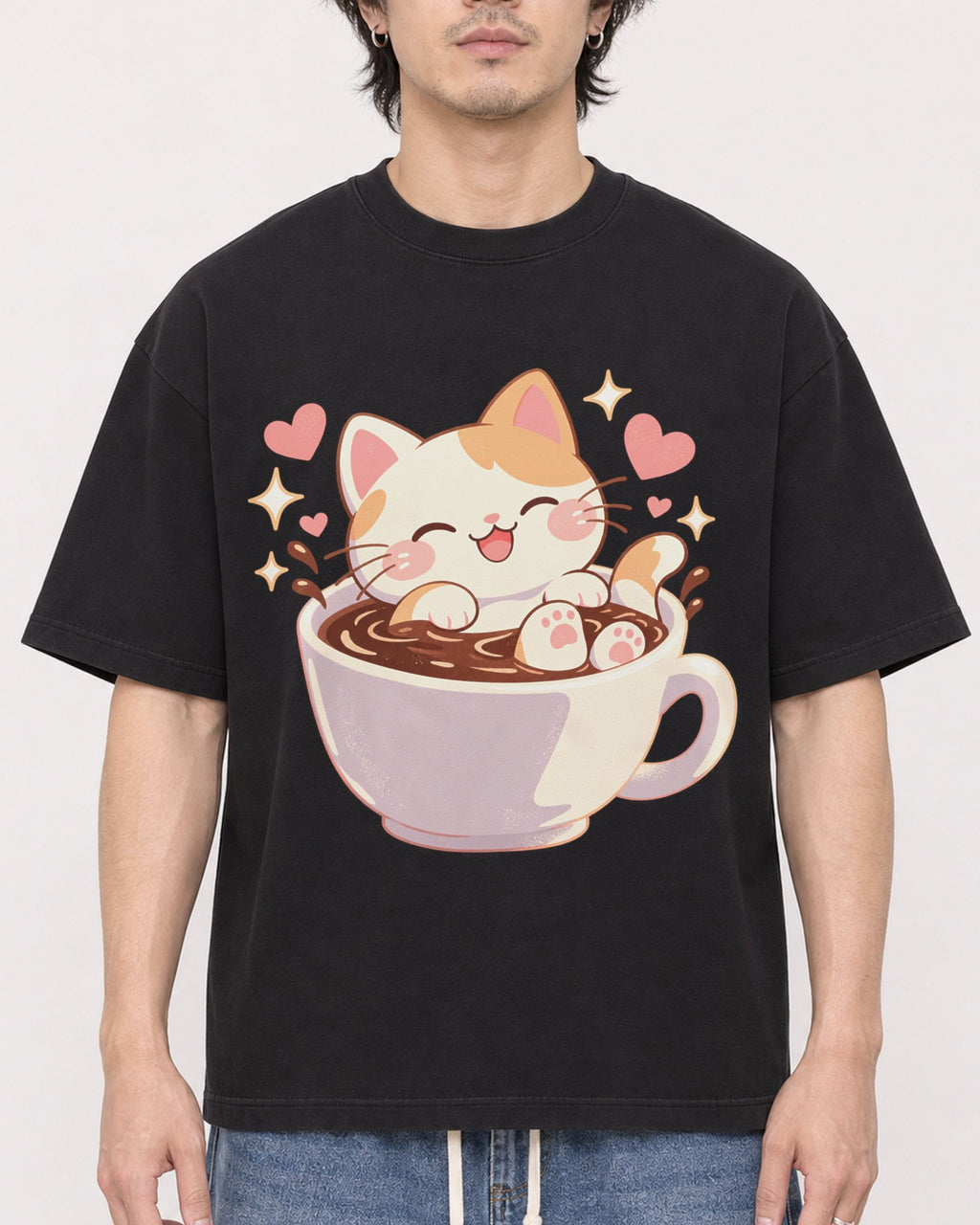 Mockup Boxy Heavyweight Tee Black male close-up 03