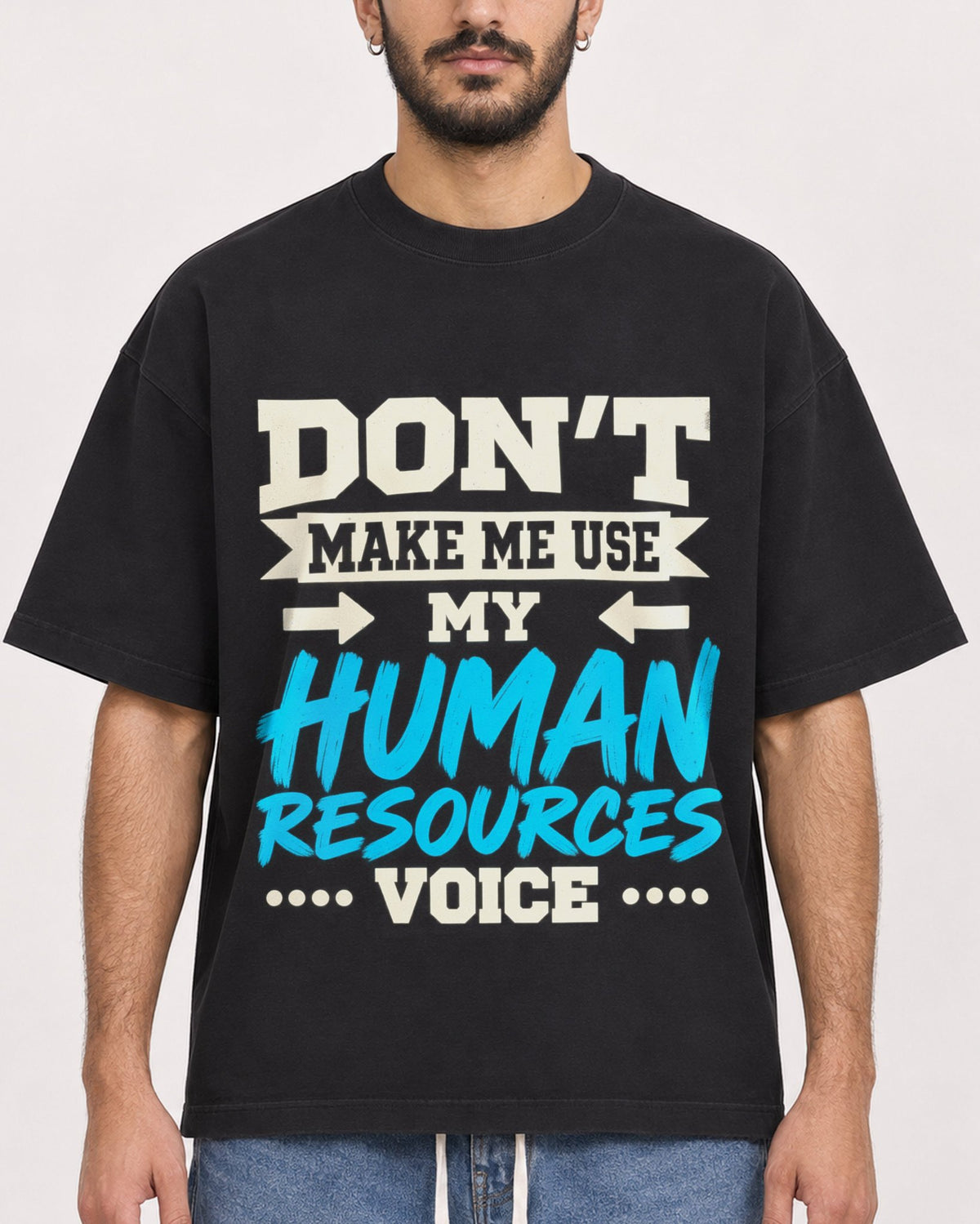 Mockup Boxy Heavyweight Tee Black male close-up 07