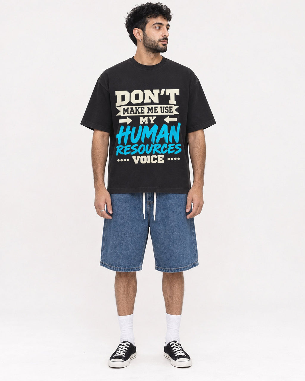 Mockup Boxy Heavyweight Tee Black male full-body 07