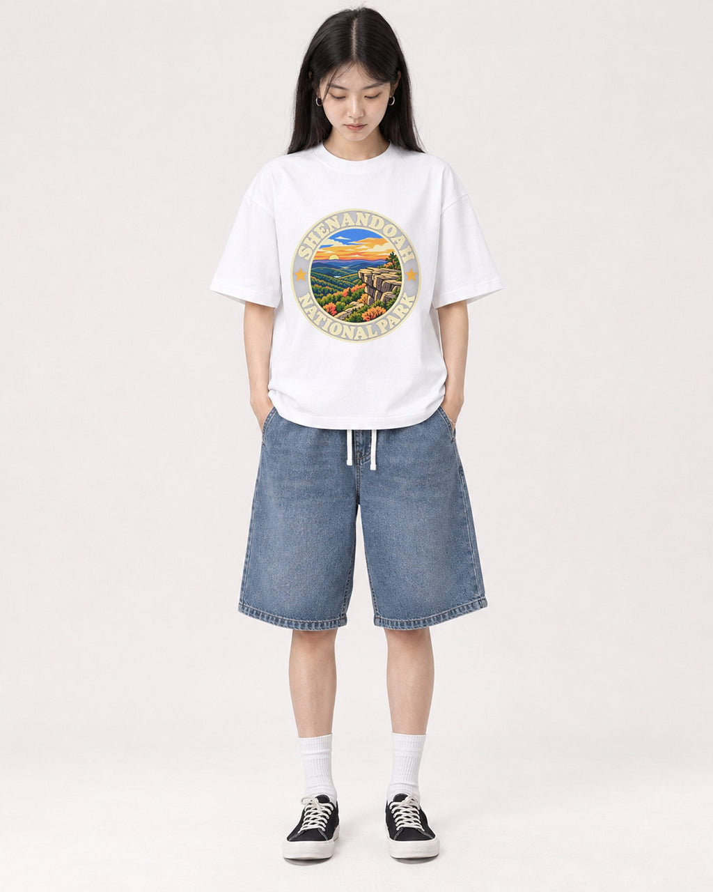 Mockup Boxy Heavyweight Tee White female full-body 01