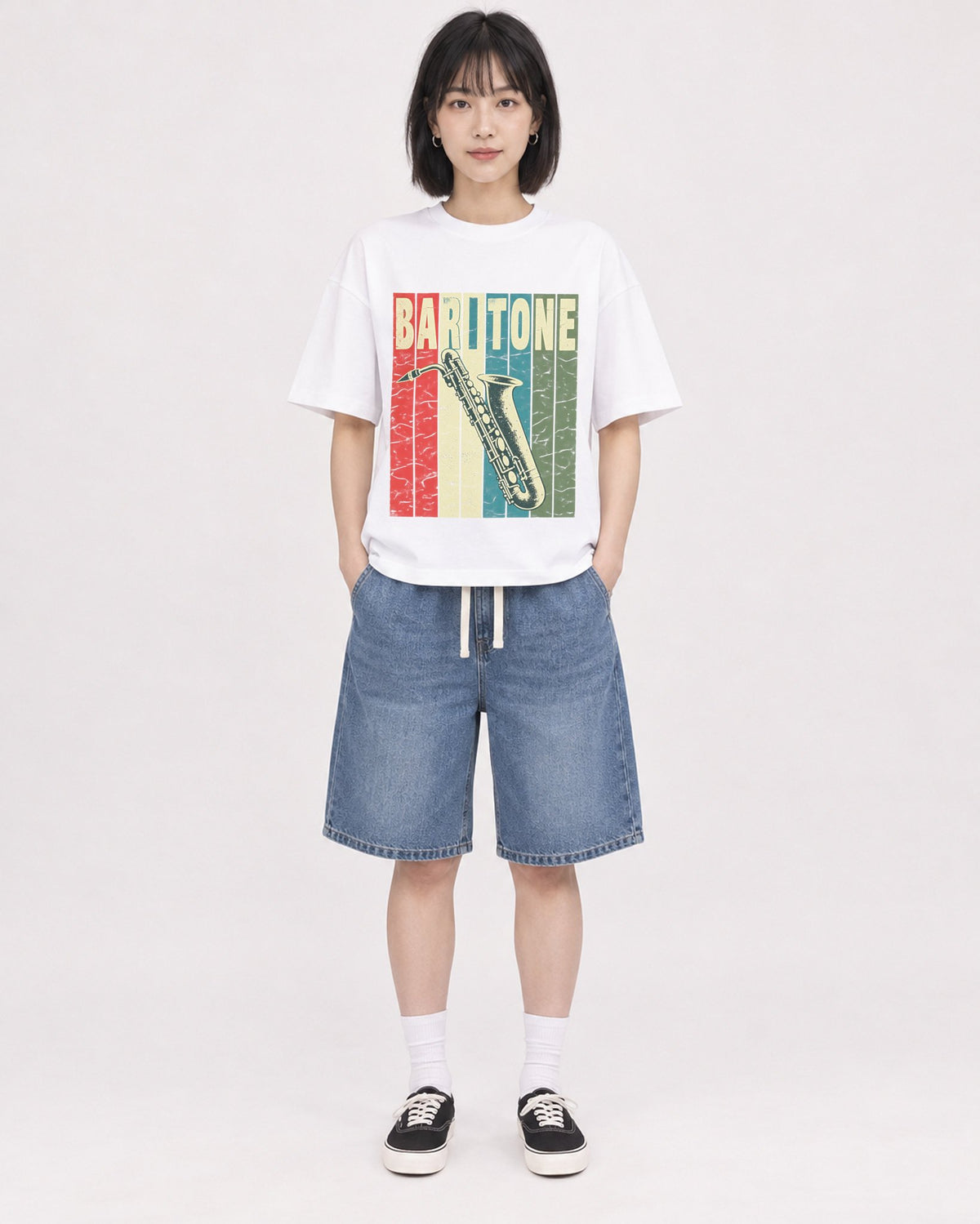 Mockup Boxy Heavyweight Tee White female full-body 11