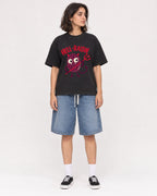Mockup Boxy Heavyweight Tee Black female full-body 37