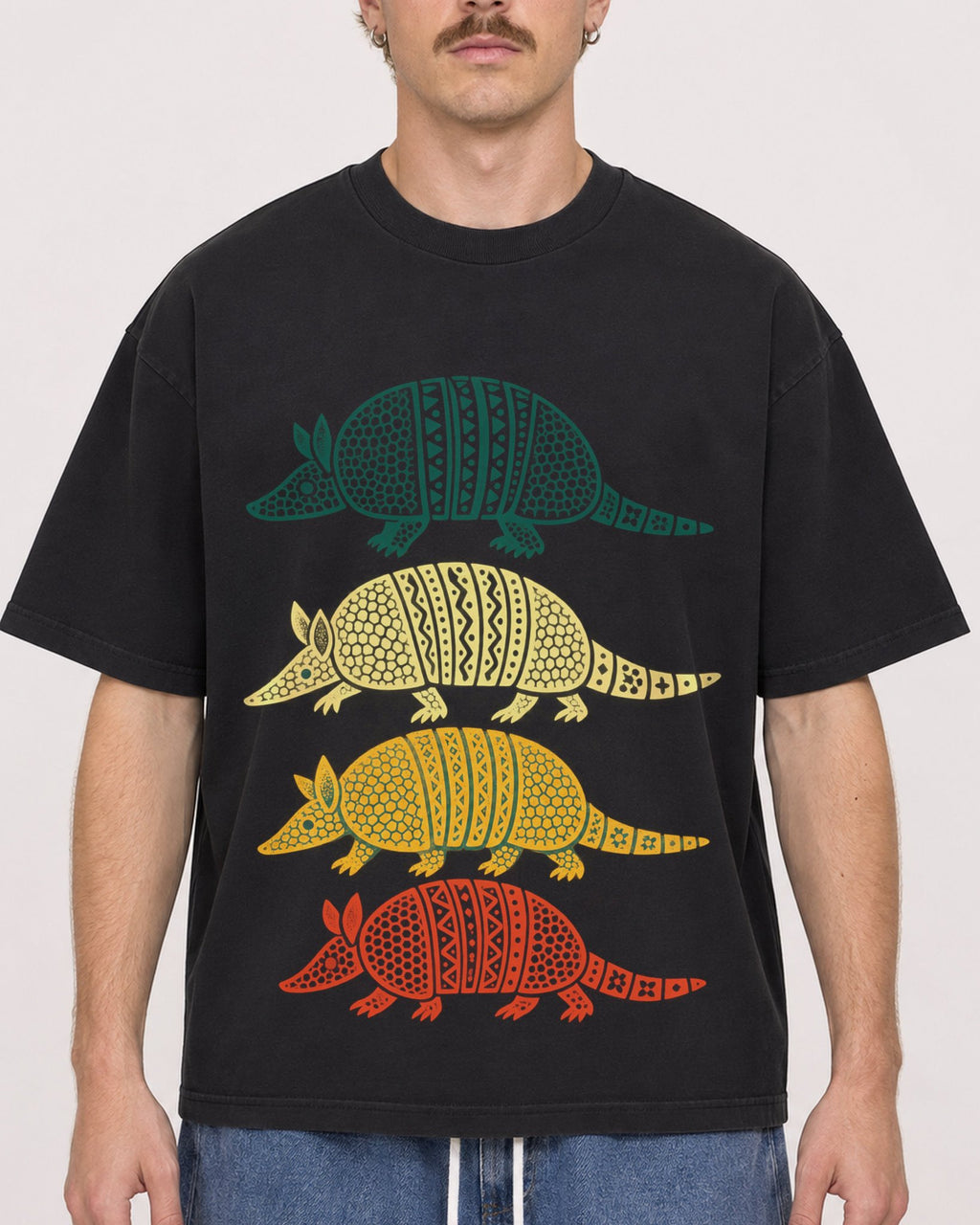 Mockup Boxy Heavyweight Tee Black male close-up 19