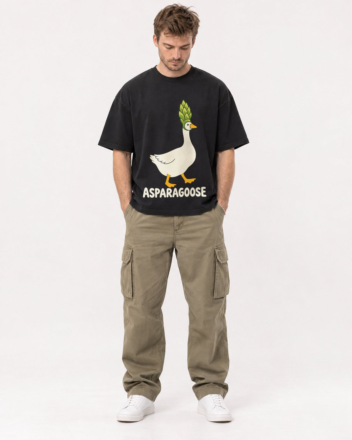 Mockup Boxy Heavyweight Tee Black male full-body 08