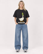 Mockup Boxy Heavyweight Tee Black female full-body 08