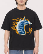 Mockup Boxy Heavyweight Tee Black male close-up 03