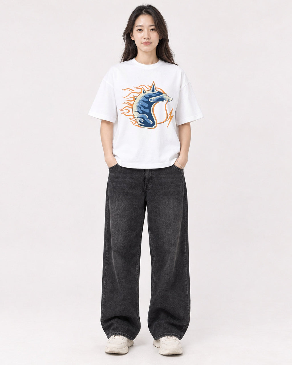 Mockup Boxy Heavyweight Tee White female full-body 03