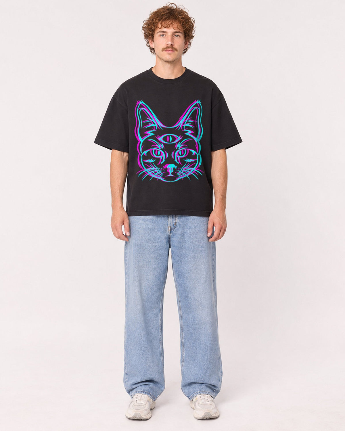 Mockup Boxy Heavyweight Tee Black male full-body 09