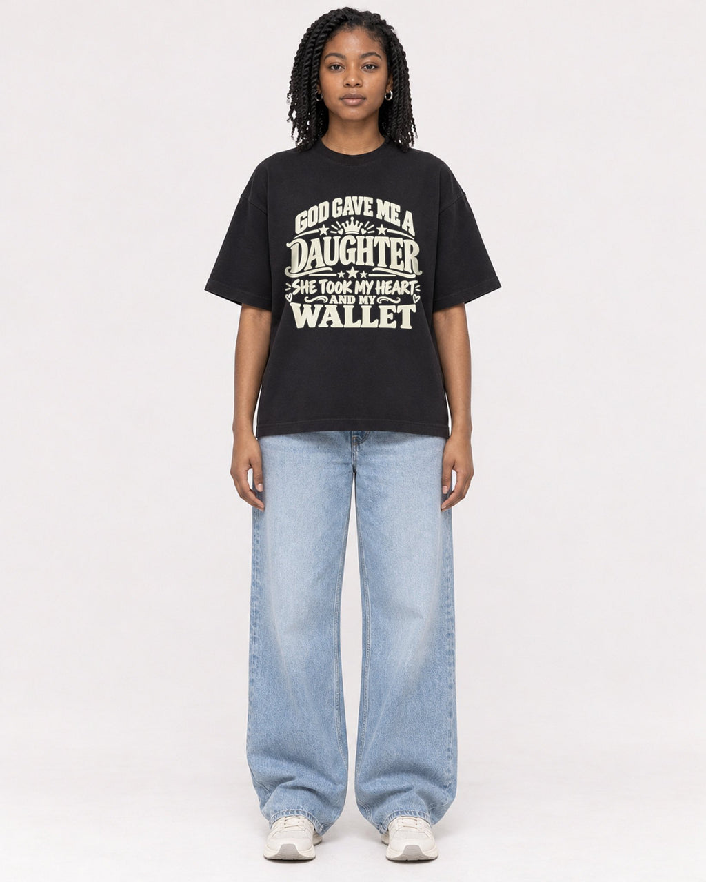 Mockup Boxy Heavyweight Tee Black female full-body 15