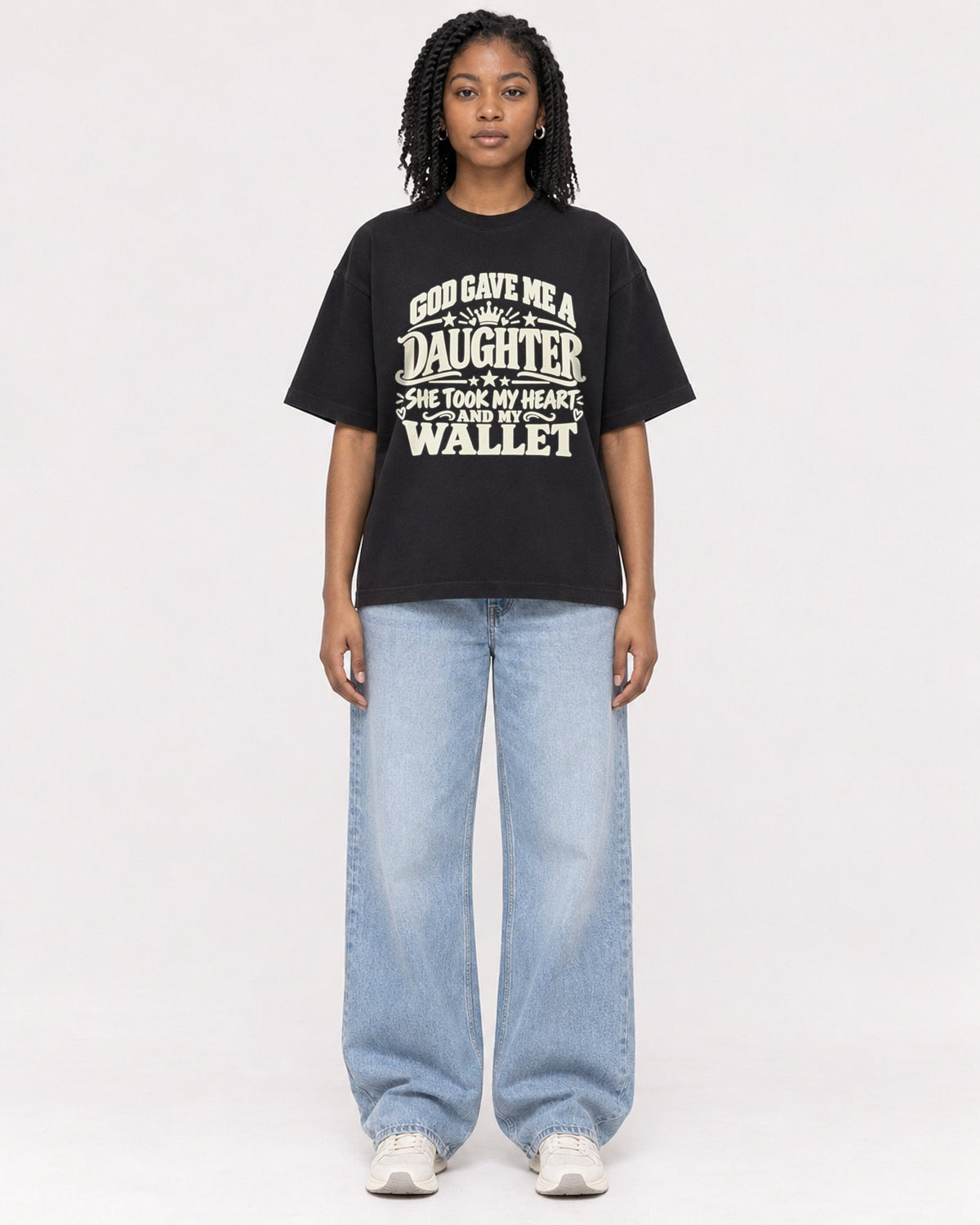Mockup Boxy Heavyweight Tee Black female full-body 15