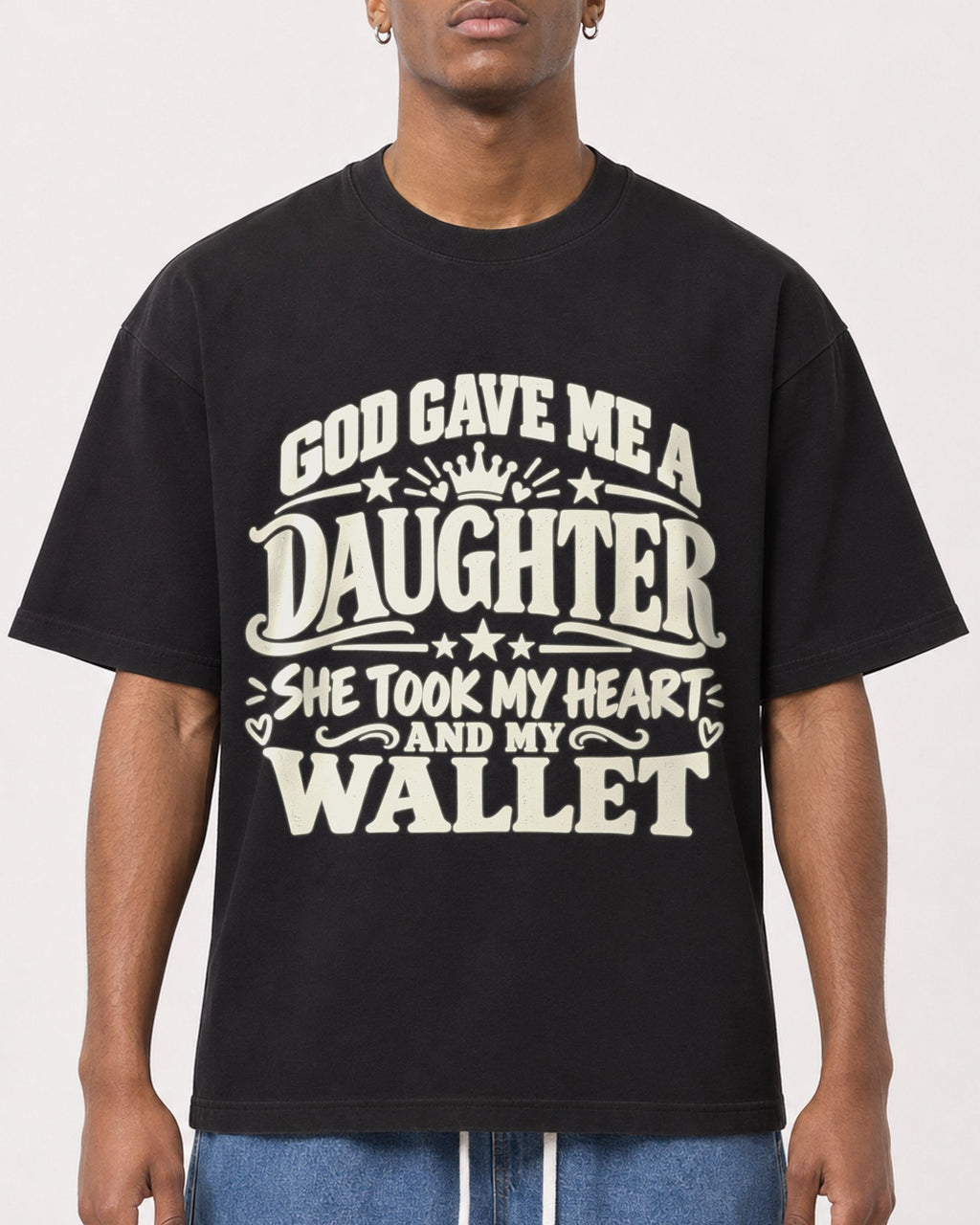 Mockup Boxy Heavyweight Tee Black male close-up 15