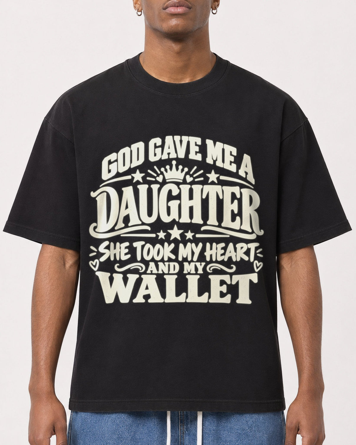 Mockup Boxy Heavyweight Tee Black male close-up 15