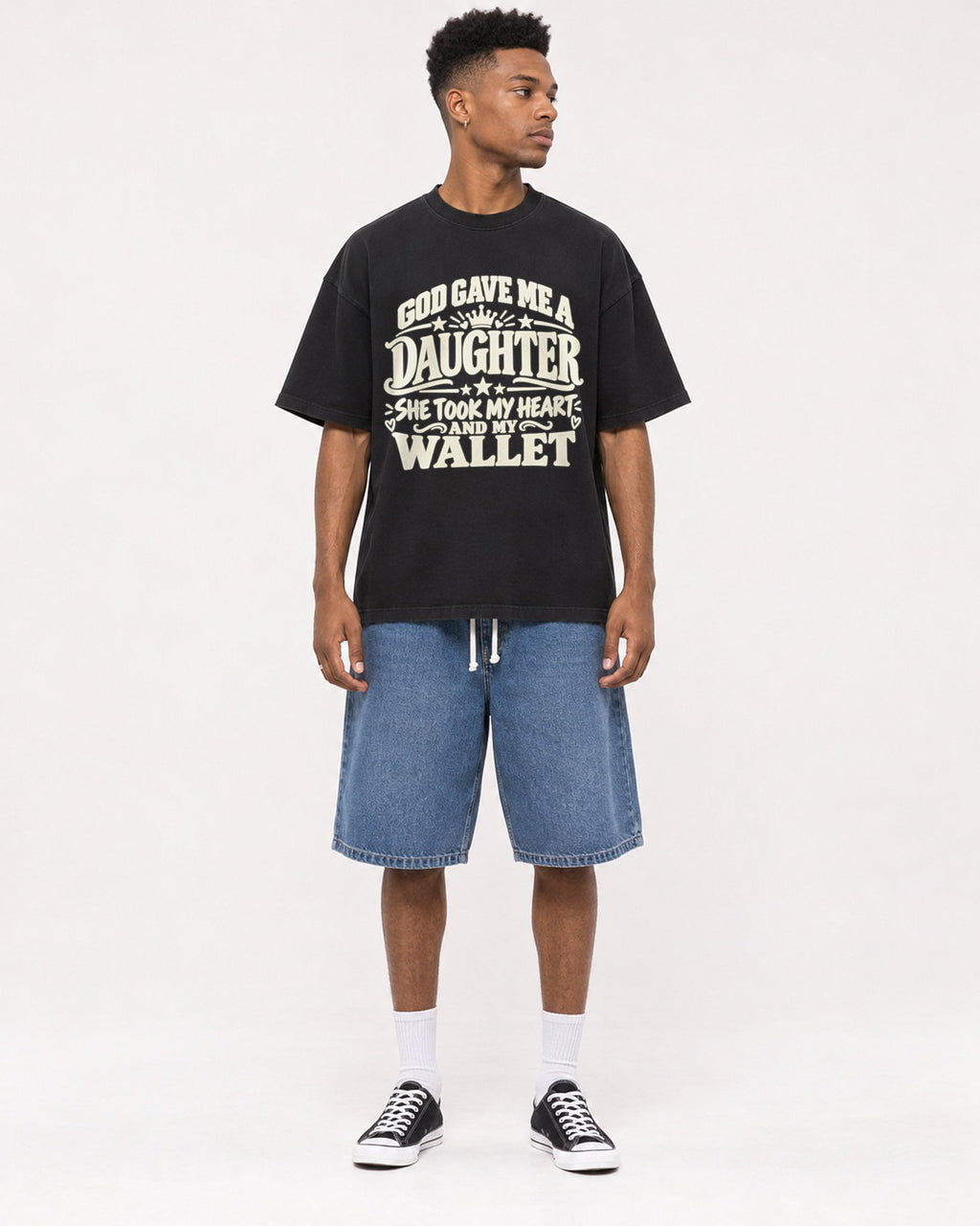 Mockup Boxy Heavyweight Tee Black male full-body 15
