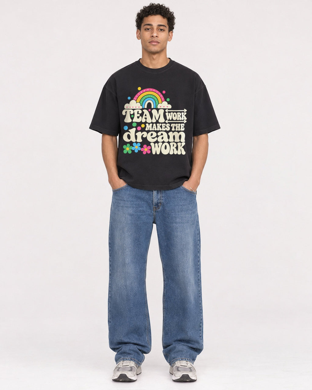 Mockup Boxy Heavyweight Tee Black male full-body 10