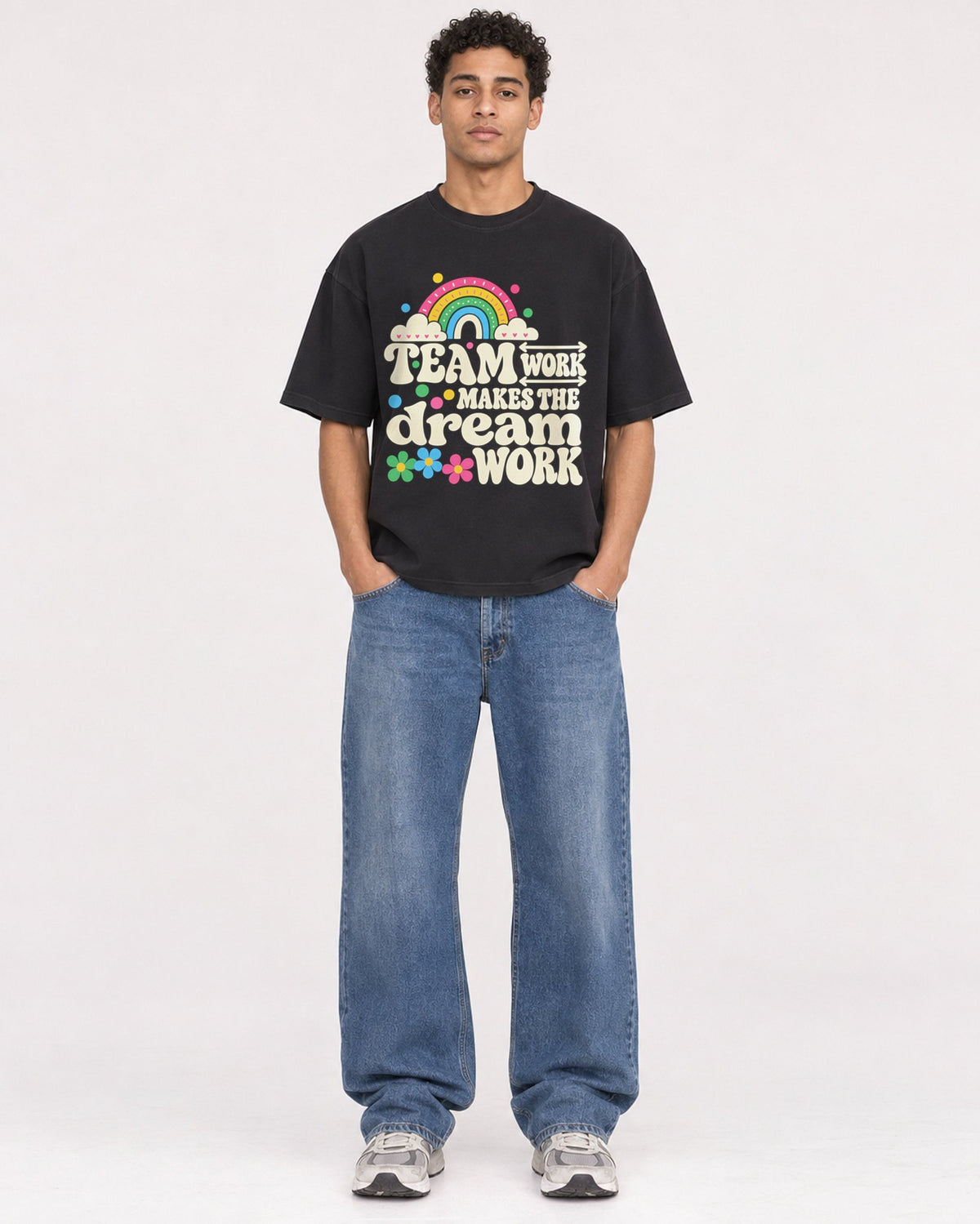 Mockup Boxy Heavyweight Tee Black male full-body 10