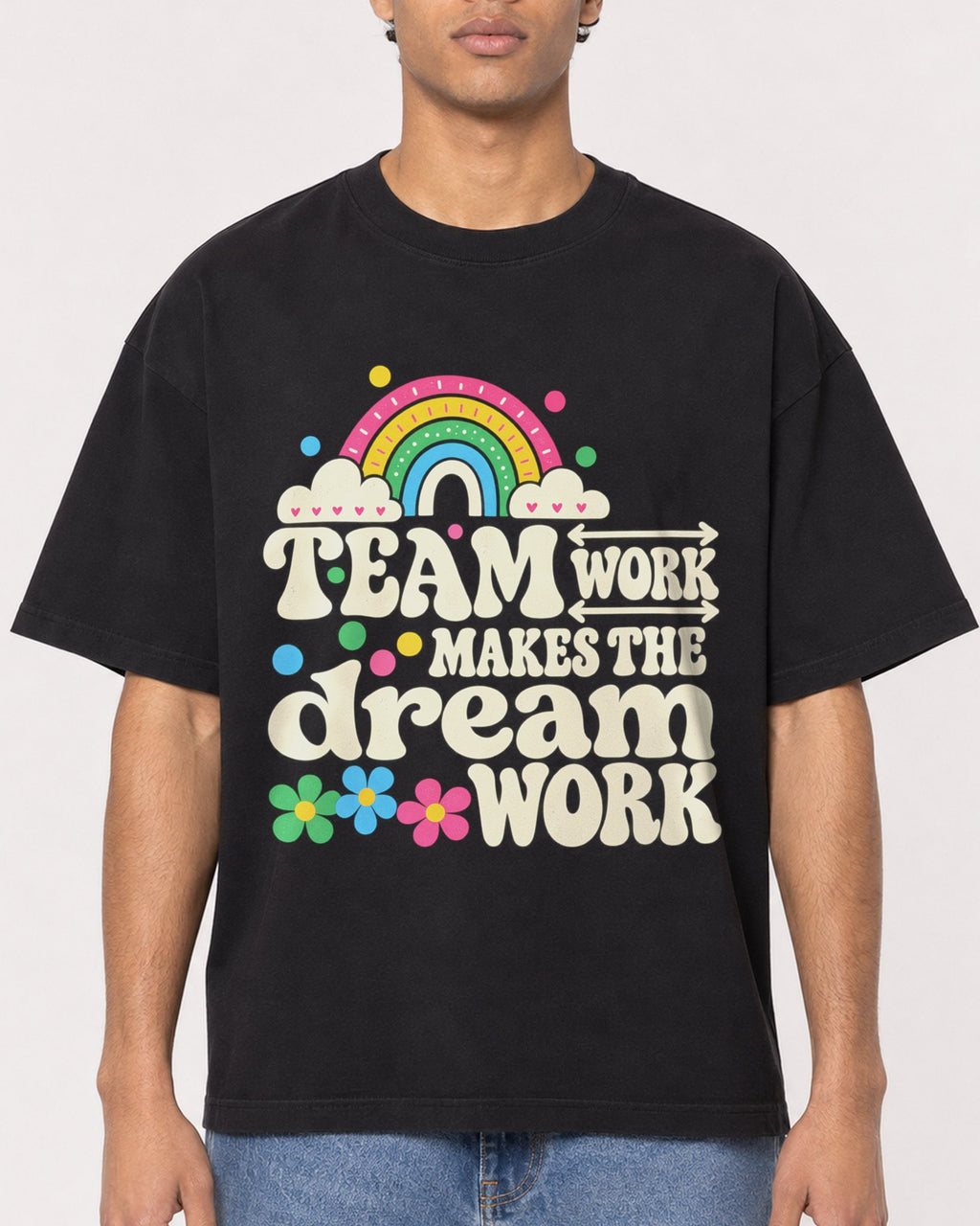 Mockup Boxy Heavyweight Tee Black male close-up 10