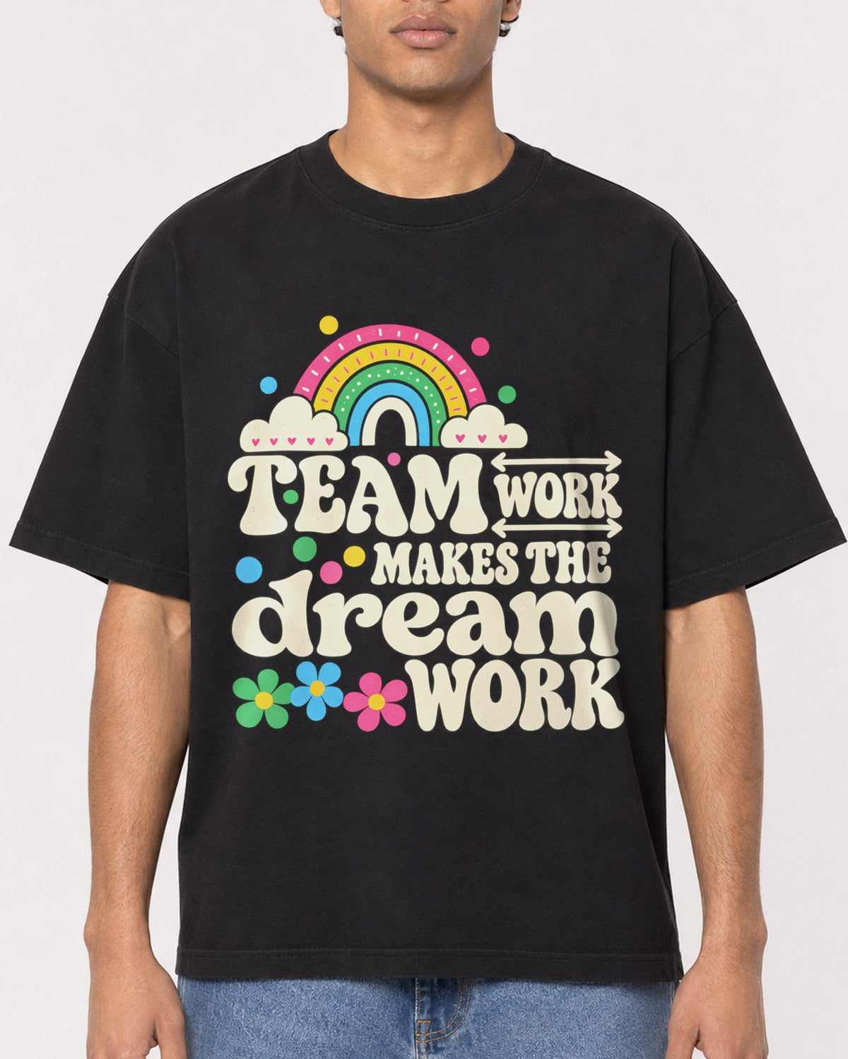 Mockup Boxy Heavyweight Tee Black male close-up 10