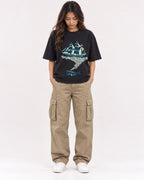 Mockup Boxy Heavyweight Tee Black female full-body 02