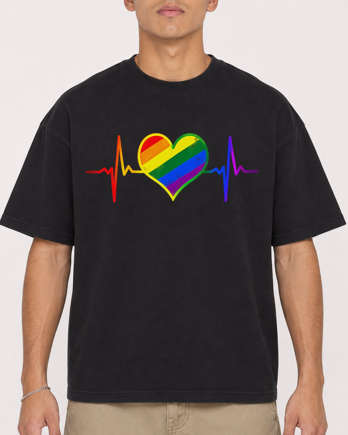 Mockup Boxy Heavyweight Tee Black male close-up 16